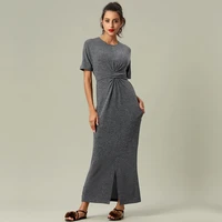solid cotton pajamas for women sexy nightwear knitted slim long skirt short sleeve nightgown womens loungewear maxi dresses pj
