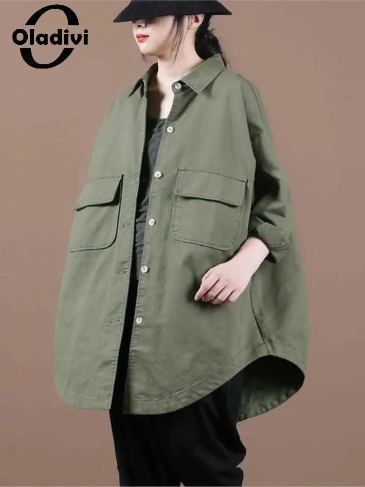 

Oladivi Oversized Women Clothing Long Sleeve Casual Loose Blouses Vintage Ladies Big Long Shirts 2022 Autumn Thin Outerwear 9129