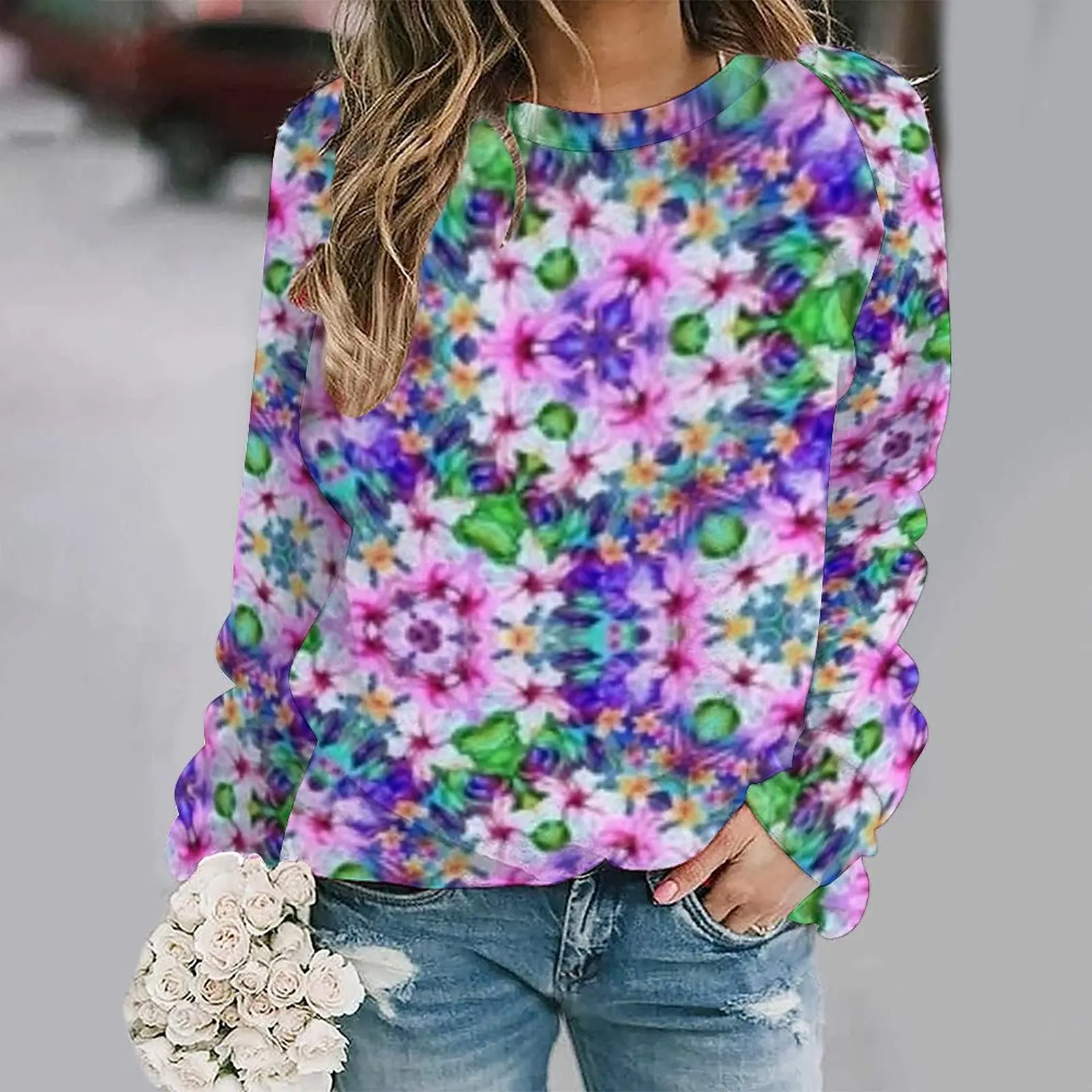 

2023 Early Autumn New Women's Round Neck Sweater 3D High Definition Pattern Printing Bohemian Ethnic Style Casual Top For Lady's