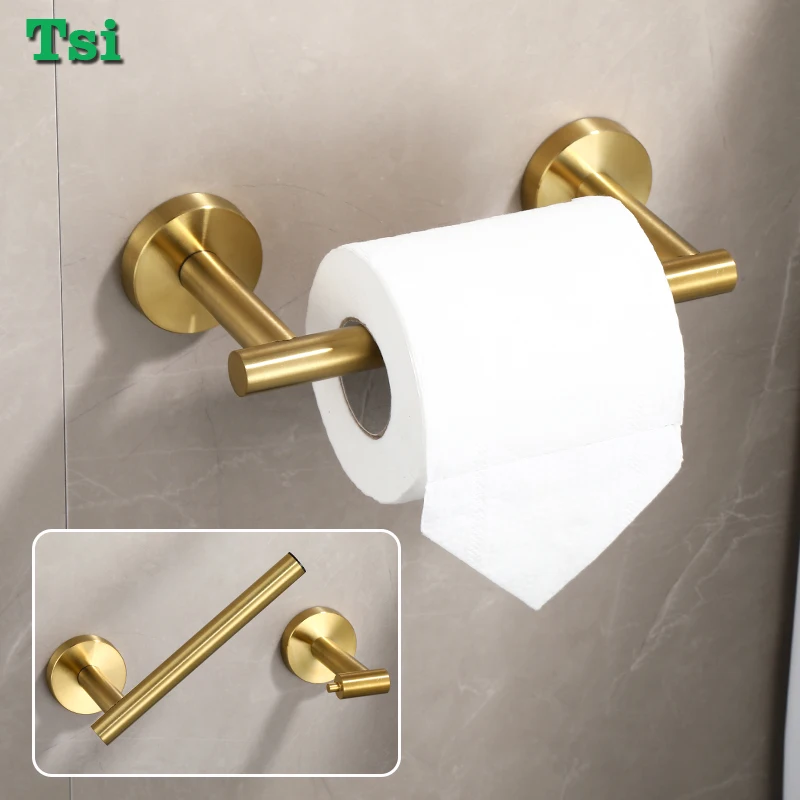 

No Drilling Brushed Gold Toilet Paper Holder Wall Mounted 304 Stainless Steel Roll Paper Hanger Bathroom Accessories