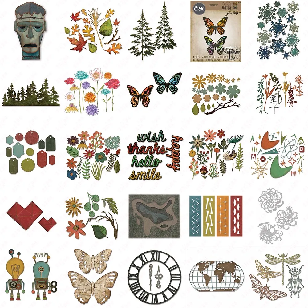

New Tree Florals Tags Shadow Elements Heart Robotic Timekeeper Destination Insects Monster Woodlands Butterflies Snowflakes Dies