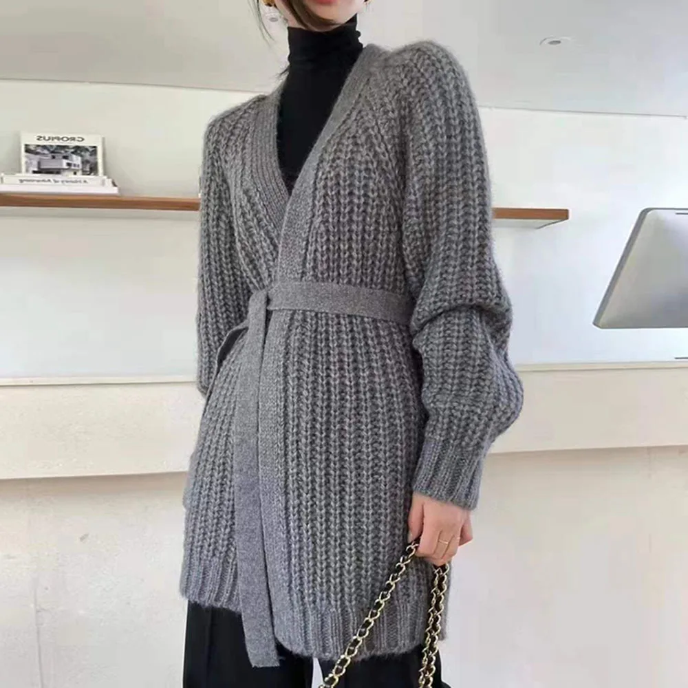 

Женский трикотажный кардиган с V-образным вырезом, на шнуровке