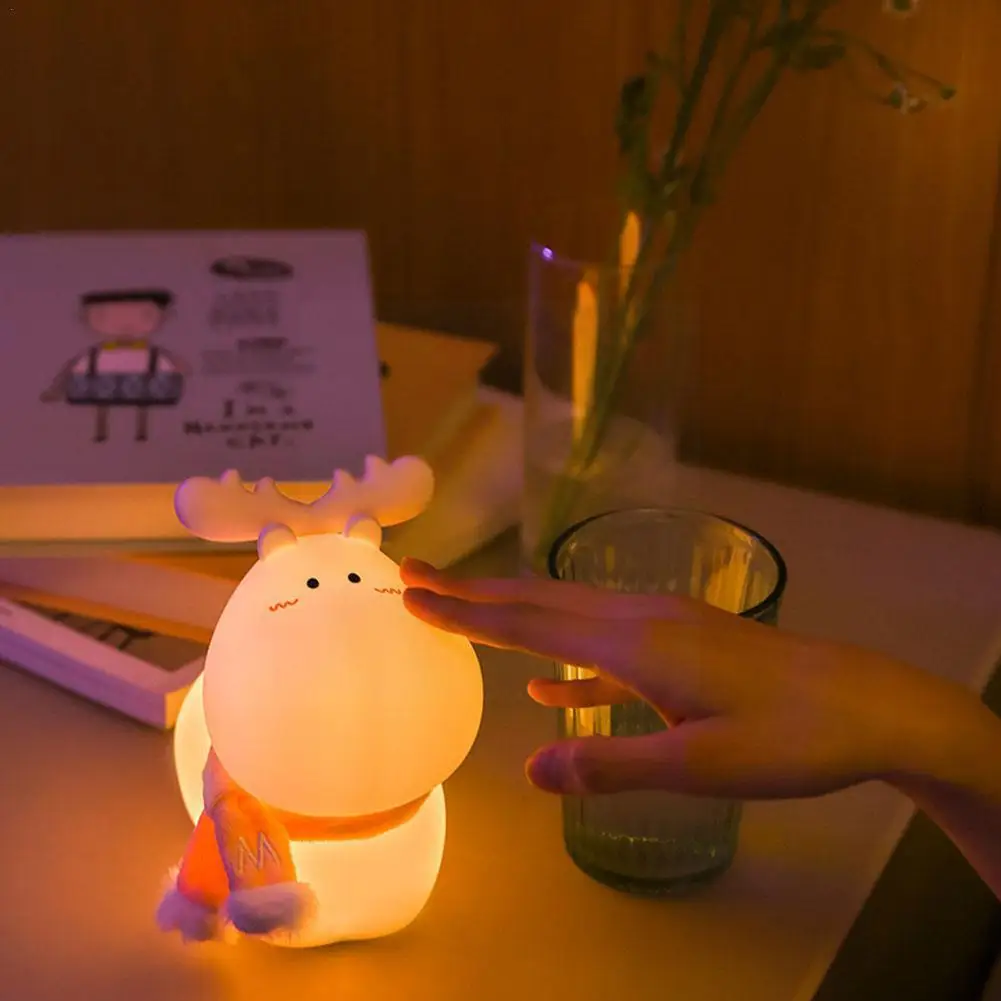 

LED Elk Night Light USB Rechargeable Cute Silicone Home Squishy Decor Reindeer Kids Nightlights Baby Room Gift Bedroom Beds I1M5