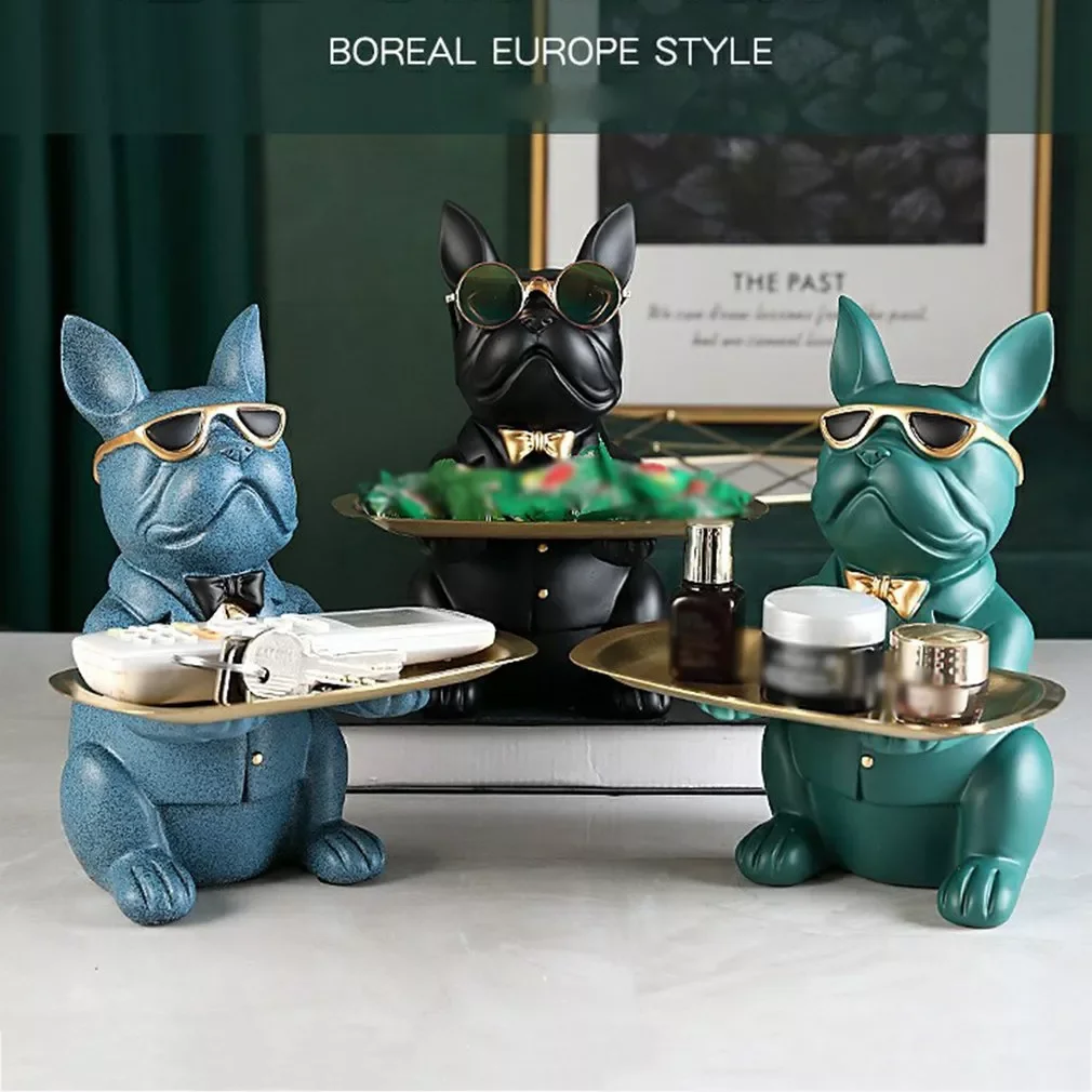 

Dog Cartoon Animal Character Resins Storage Trays Bulldog Dog Statue Storage Ornaments Christmas Decorations Modern Home Decor