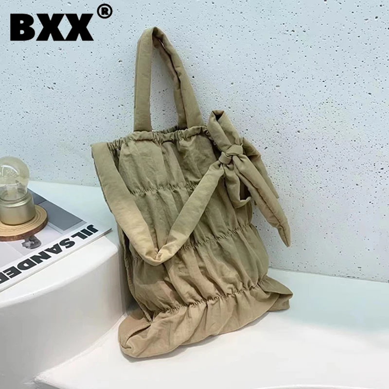 

[BXX] Pleated Nylon Handbag For Women 2023 New Fashion Portable Simple Shoulder Underarm Bag Female Travel Casual Bags 8CY84