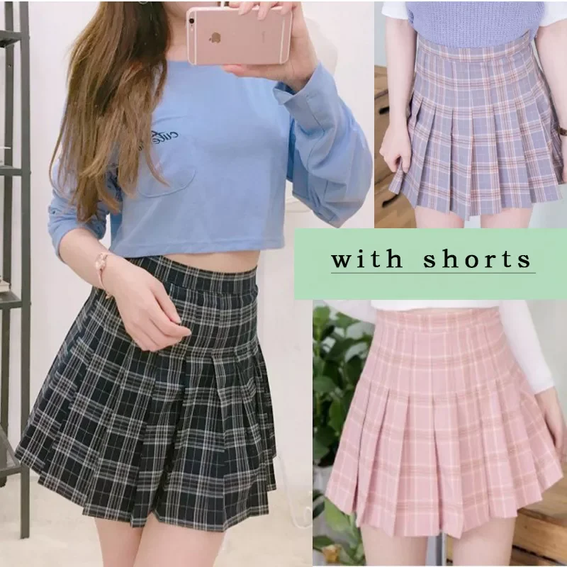 

2022 Summer New Casual Women Skirt High Waist Golf Plaid Pleated Faldas Femme Vintage Tennis Skorts Petticoat Jupe Ropa Mujer