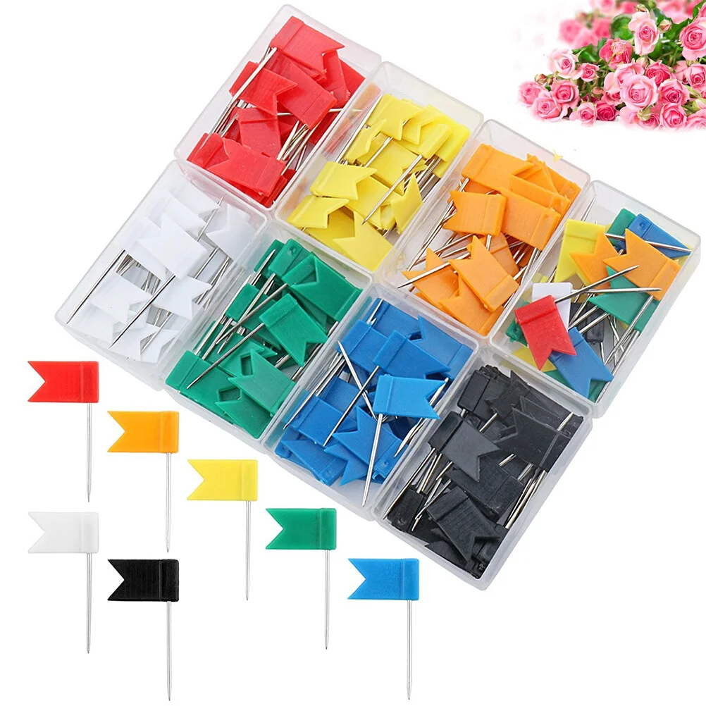 

160pcs Map Flag Push Tacks Steel Tacks with Plastic Flags Head for Travel Map Cork Board Bulletin (7 Boxes of Solid Color + 1