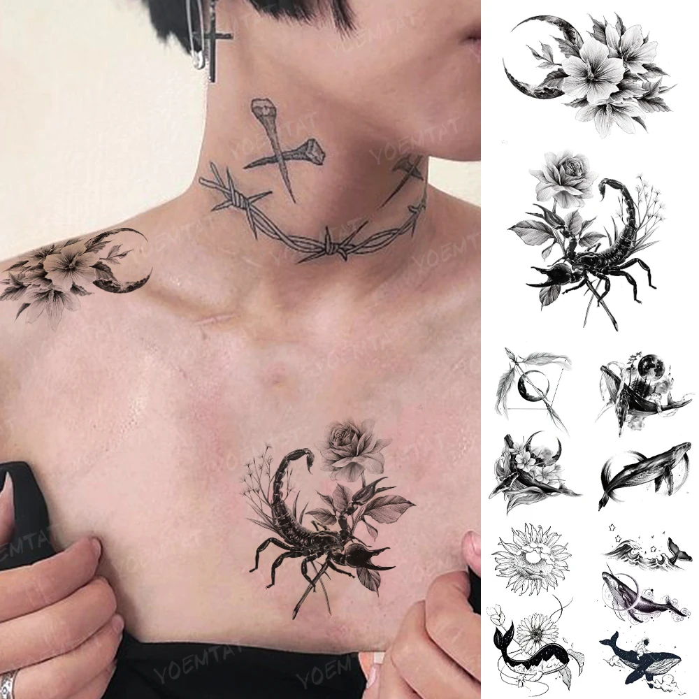 

Водостойкая временная татуировка, наклейка, Скорпион, Кит, дельфин, роза, растение, животное, унисекс, ребенок, искусственная татуировка для ...