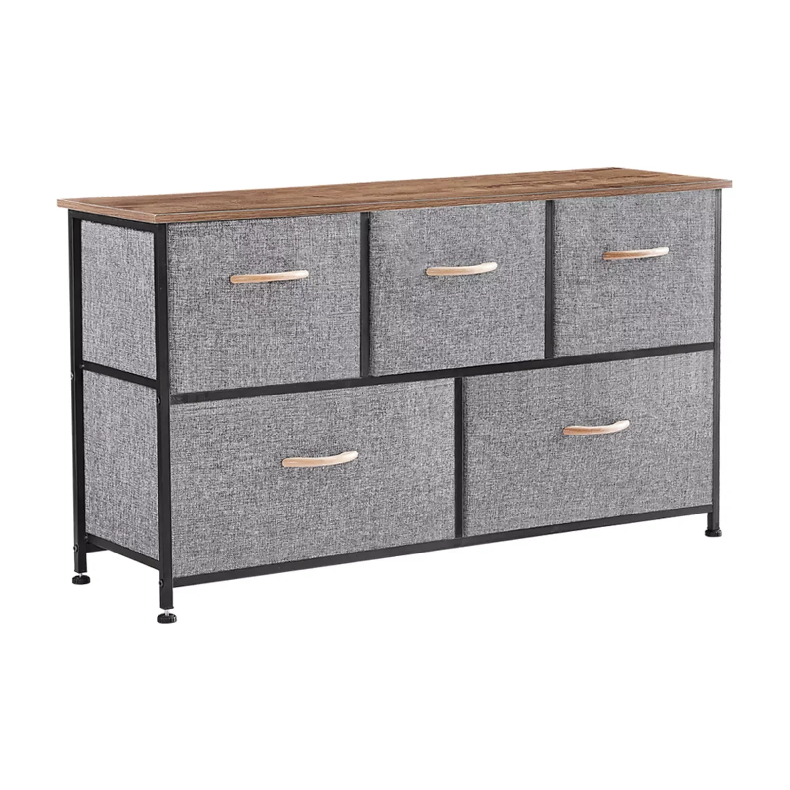 

5 Drawer Storage Cabinet Dresser Organizer Fabric Drawer Steel Frame Wood Top&Handles for Bedroom Hallway Entryway Closets[US-W]