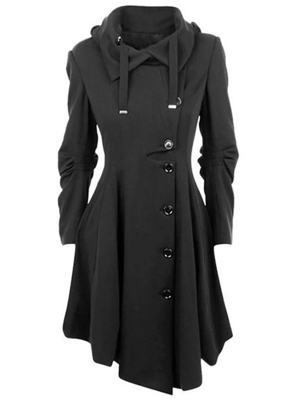 

Goth Overcoat Trench Coat Gothic Long Slim Asymmetric Lapel Collar Button Y2k Streetwear Egirl Vintage Outwears