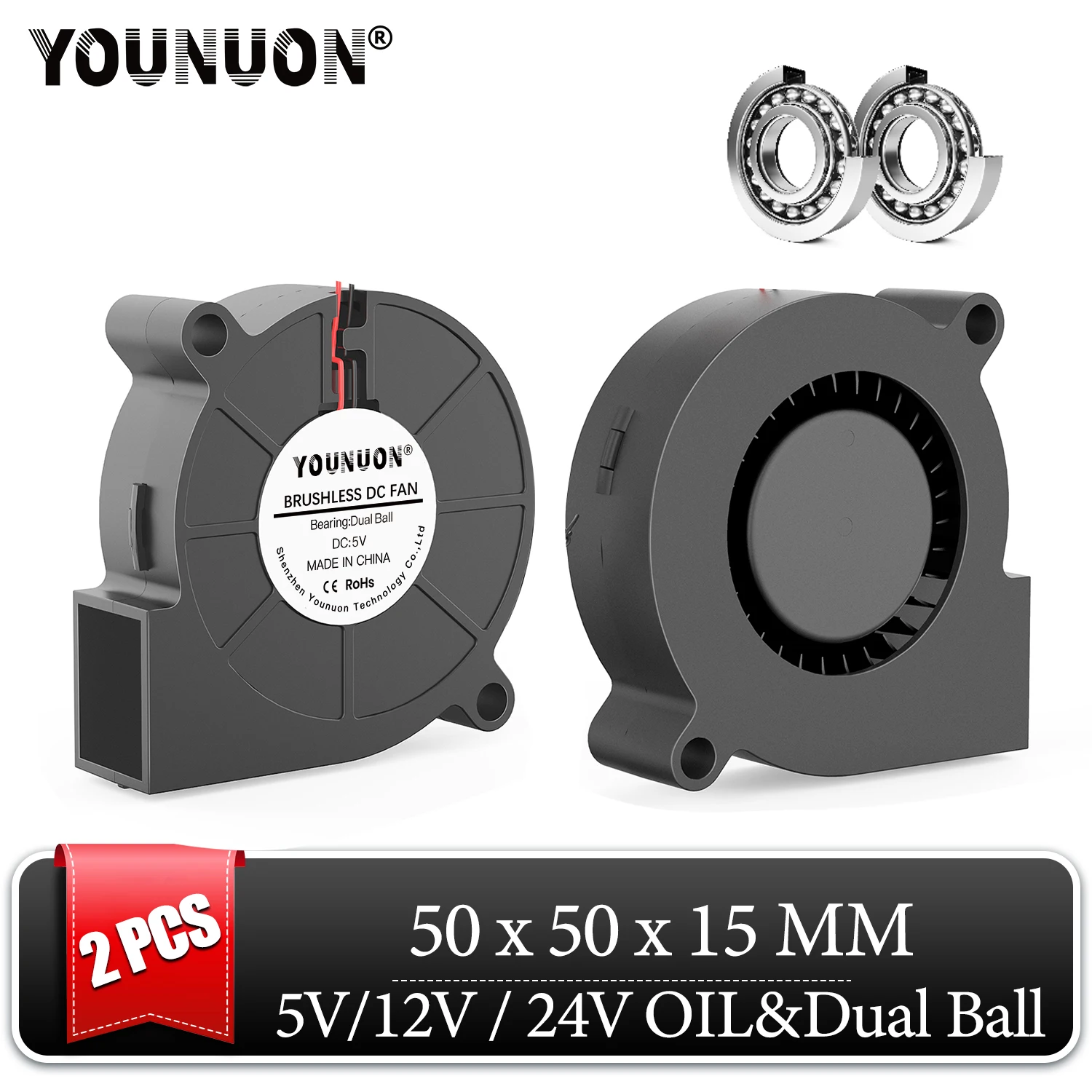 2 шт. YOUNUON 5015 50 мм DC 24 в 12 В 5 2-контактный шарикоподшипник Бесщеточный Охлаждающий