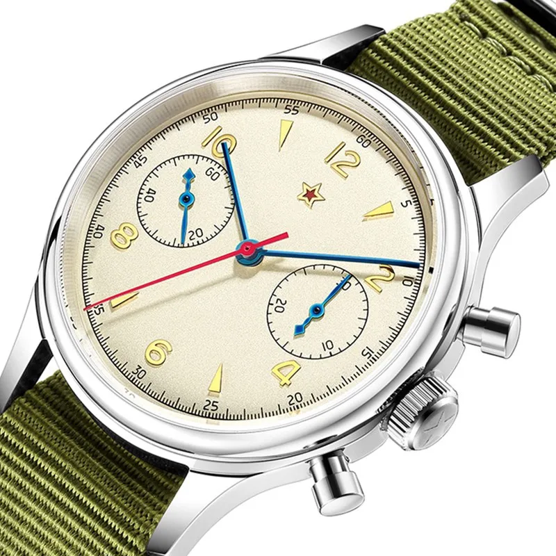 

Pilot Seagull Movement 1963 Chronograph Mens Watch Sapphire Quartz 40mm Male Wrist Watches For Men Waterproof montre homme