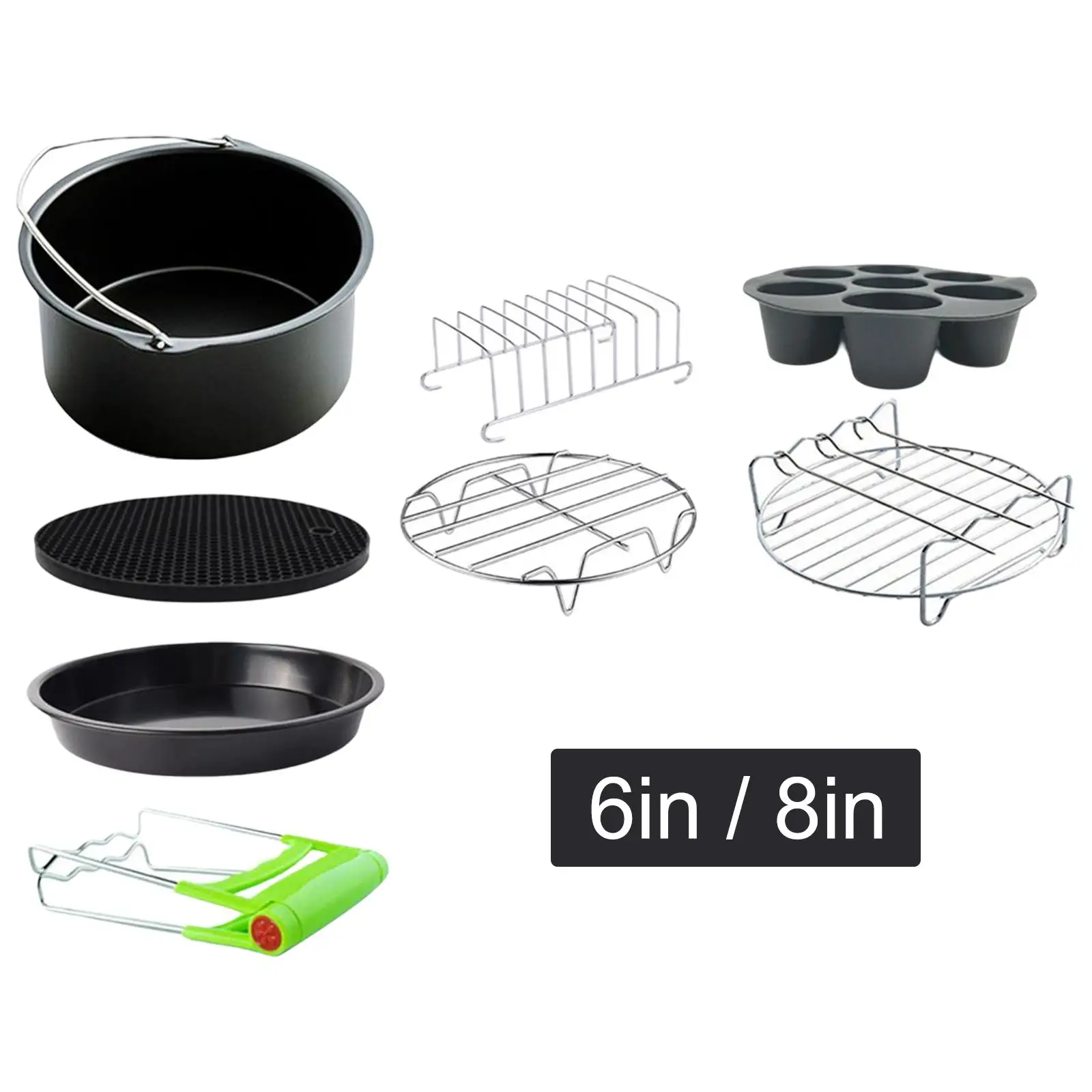 

8 Pieces Air Fryer Parts Set for 3.7 to 5.8Qt Air Fryer, Fully Equipped BPA Free Silicone Mat Pizza Pan Skewer Rack