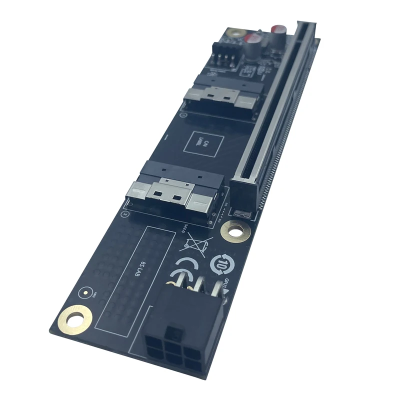 Фото НОВАЯ 2-портовая карта-адаптер SlimSAS 8i x2 к слоту PCIe5.0 x16 SFF8654 Riser Card GEN5 для сетевой видеокарты GPU 6Pin Power №3