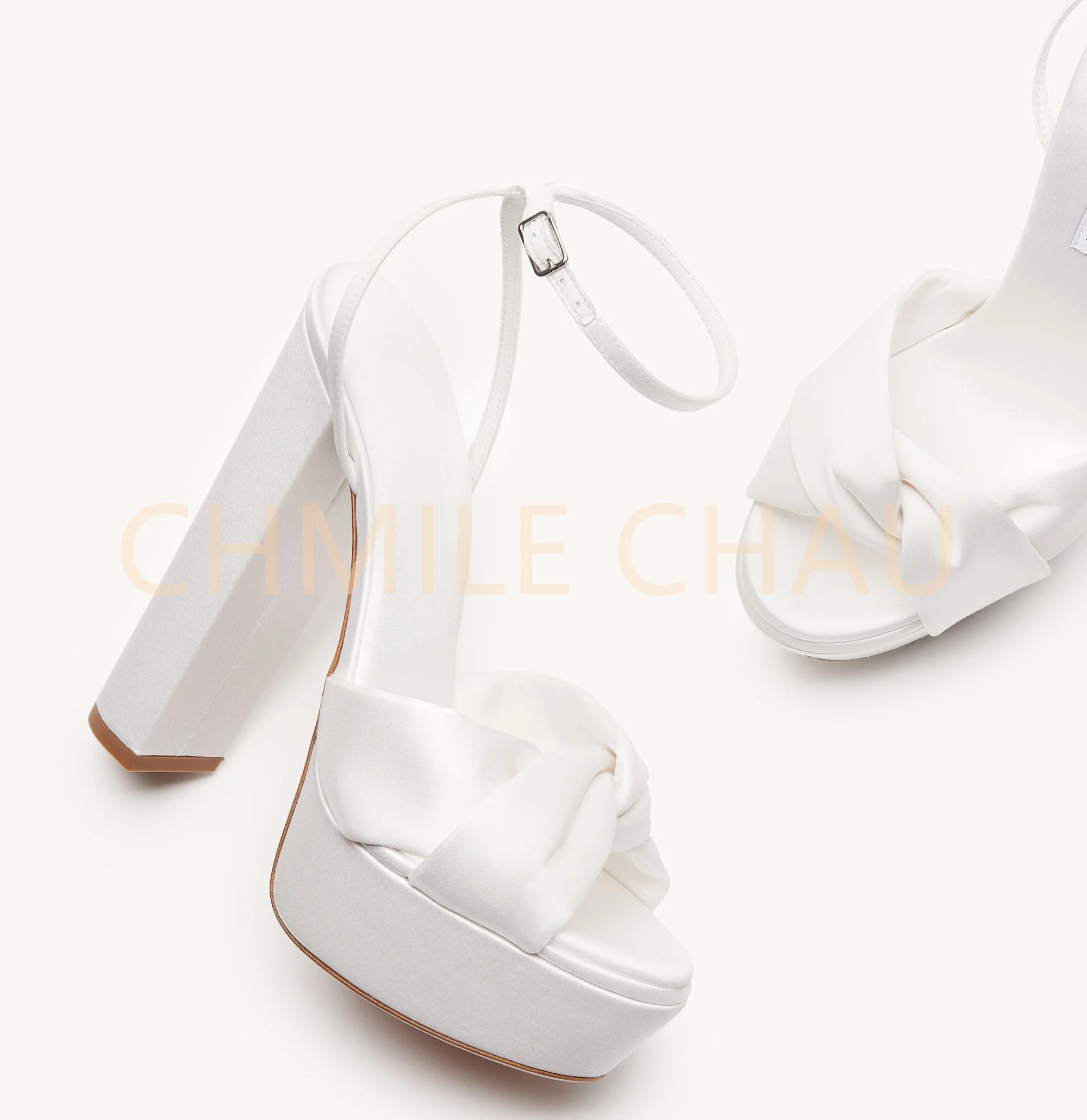 Elegant Luxury Bridals Sandals Women Thick High Heel Ankle Strap Platform Wedding Evening Party Plus Size Designer Shoe 6-CHC-30