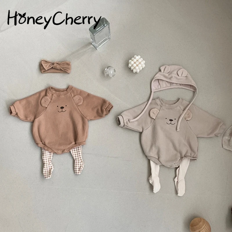 

Baby Bear Print Patch Ear Bodysuit Newborn Sweatshirt Bodysuits Baby Clothes