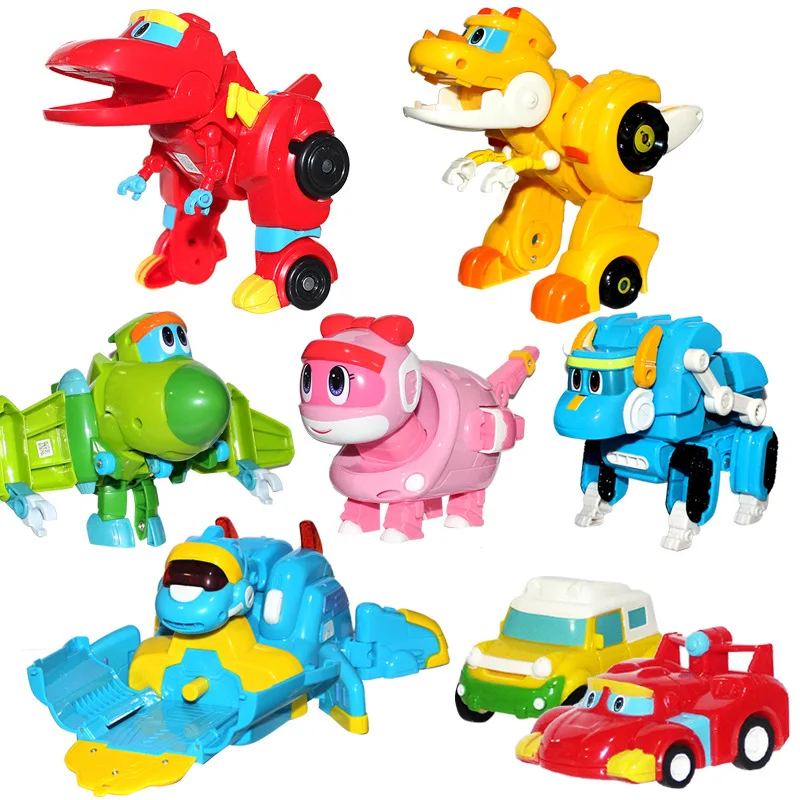 

Newest ABS Min Deformation Gogo Dino Action Figures REX Transformation Car Airplane Motorboat Crane Dinosaur Toys for Kids Gifts