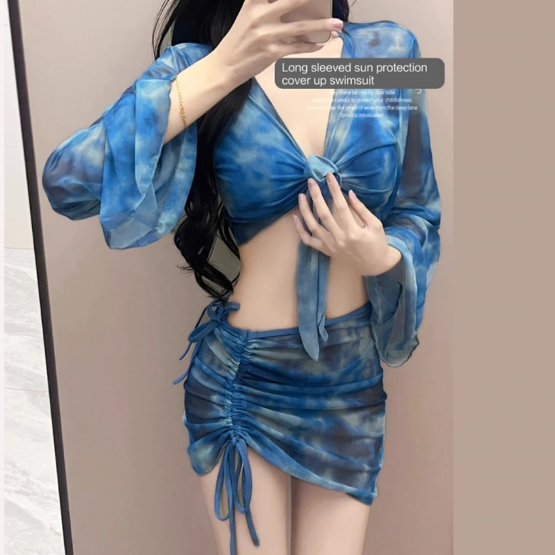 Женский купальный костюм для девочек 4 предмета разделенный купальник модный с