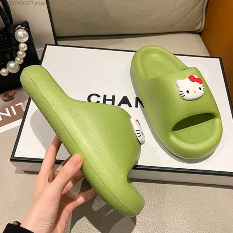 Sanrio Hello Kitty Flat Sole Home Slippers For Women Summer 2023 New Y2k Korean Anti-skid Thick Flat Sole Casual Sandals Shoes