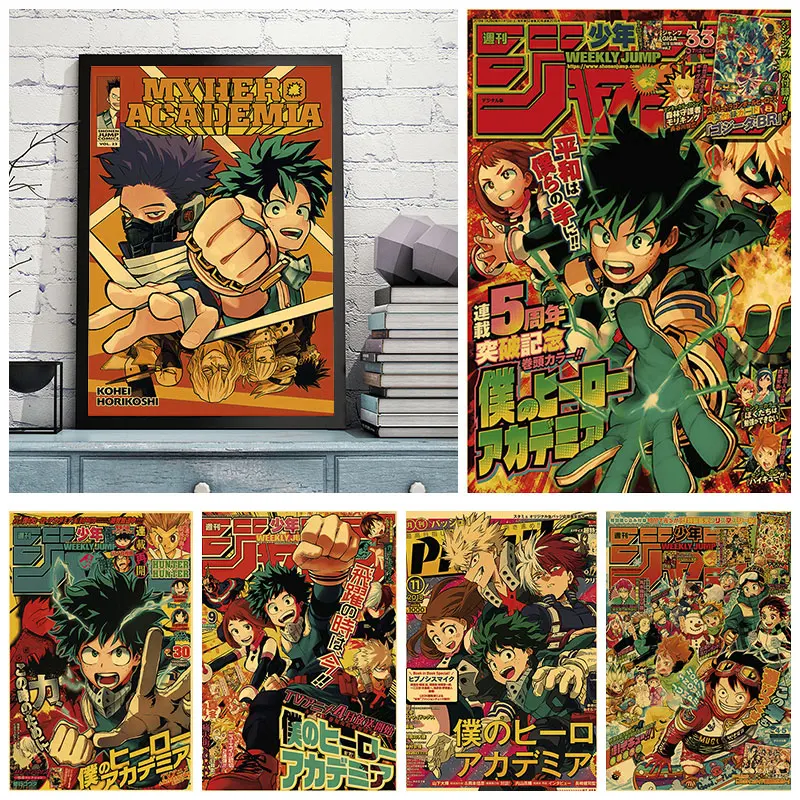 

Vintage Anime Posters My Hero Academia Home Decor Painting Weekly Junior Secondary Comics Retro Kraft Paper Poster Wall Stickers