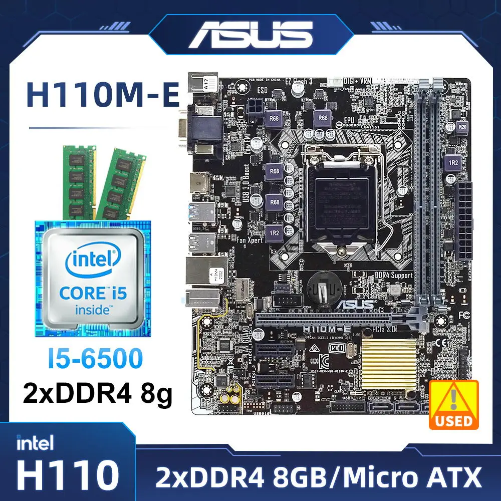 

Комплект материнских плат ASUS H110M-E, материнская плата с процессором intel Core i5 1151 DDR4 8 ГБ * 2 Intel H110, набор материнских плат USB3.0 4 ×SATA II, 6500