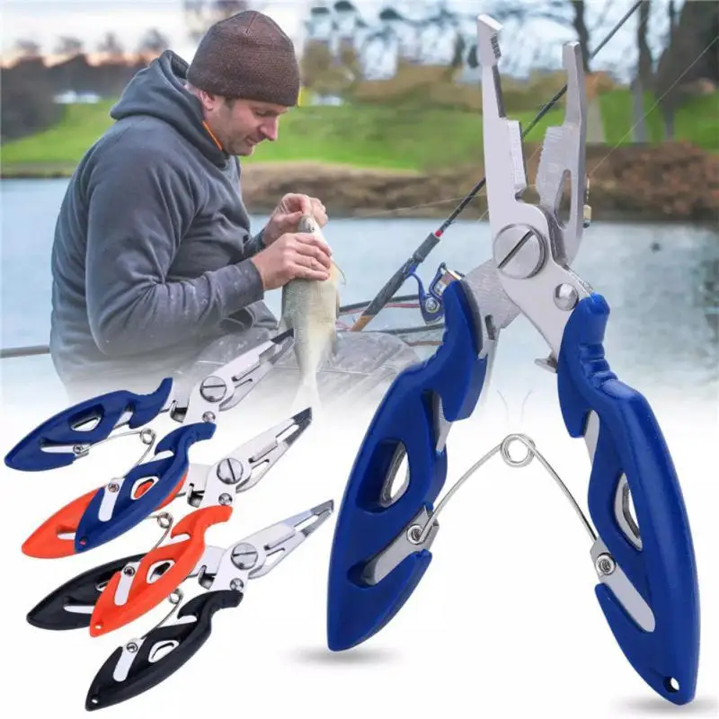 

Stainless Steel Fishing Scissors Automatic Return Spring Extended Pliers Fishing Pliers Bent Nose Pliers Bait Tongs