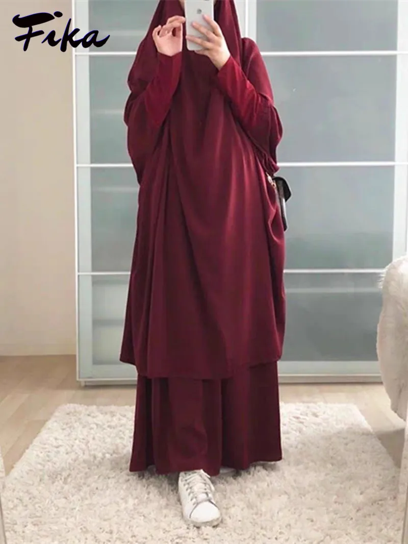 2 Pieces Sets Hooded Muslim Women Hijab Dress Prayer Garment Dubai Turkish Modest Outfit Islamic Clothes Islamic Prayer Dresses