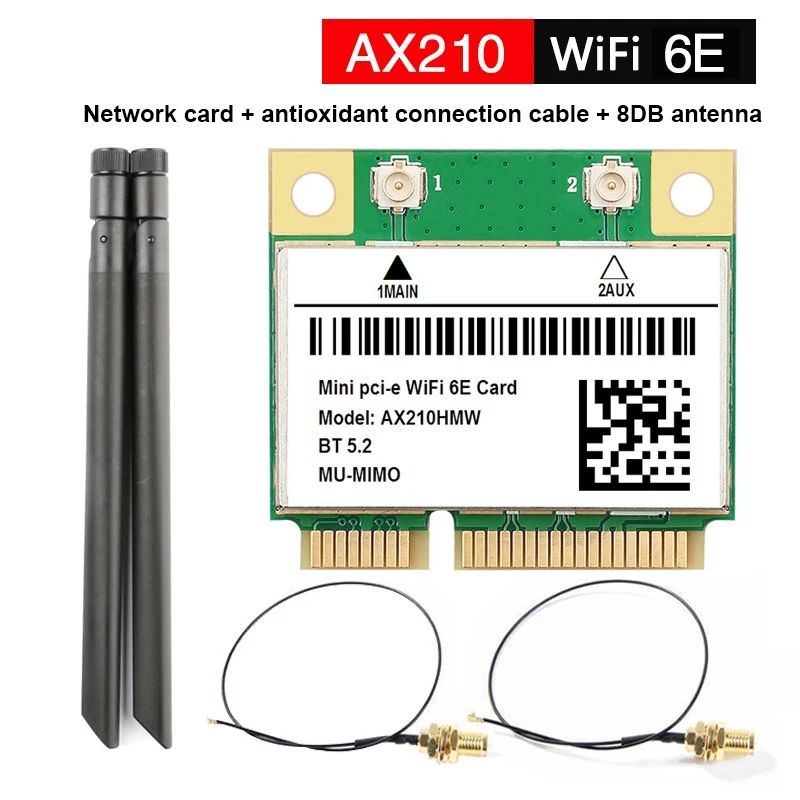 

AX210 5374M WIFI 6E 5G Gigabit Wireless Network Card MINI PCIE 5.2 Bluetooth Network Card Module With 8DB Antenna