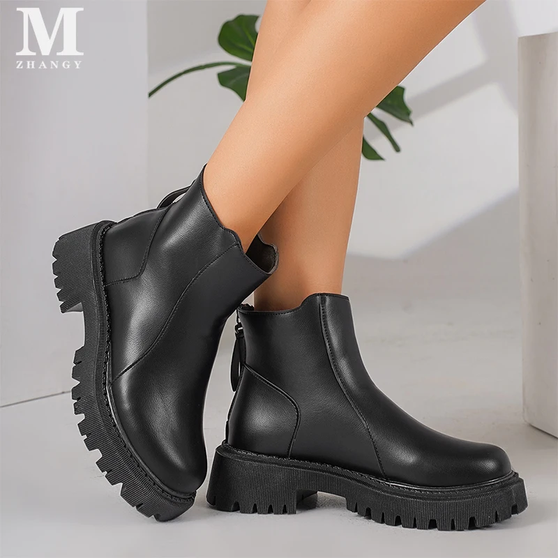 Женские ботильоны на платформе модная кожаная обувь среднем каблуке женские