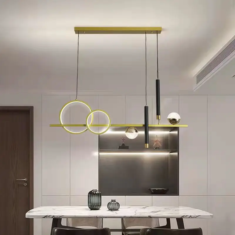 

Простая черная и Золотая люстра в полоску для столовой, Современная креативная светодиодный весная лампа для спальни, кабинета, освещение д...