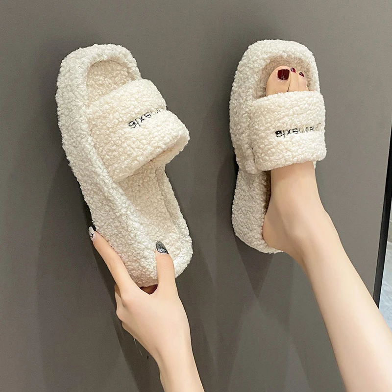 Platform Slippers Women New Fluffy Slippers Women Fashion Wedges Women Shoes Thick Bottom Casual Slippers for Women