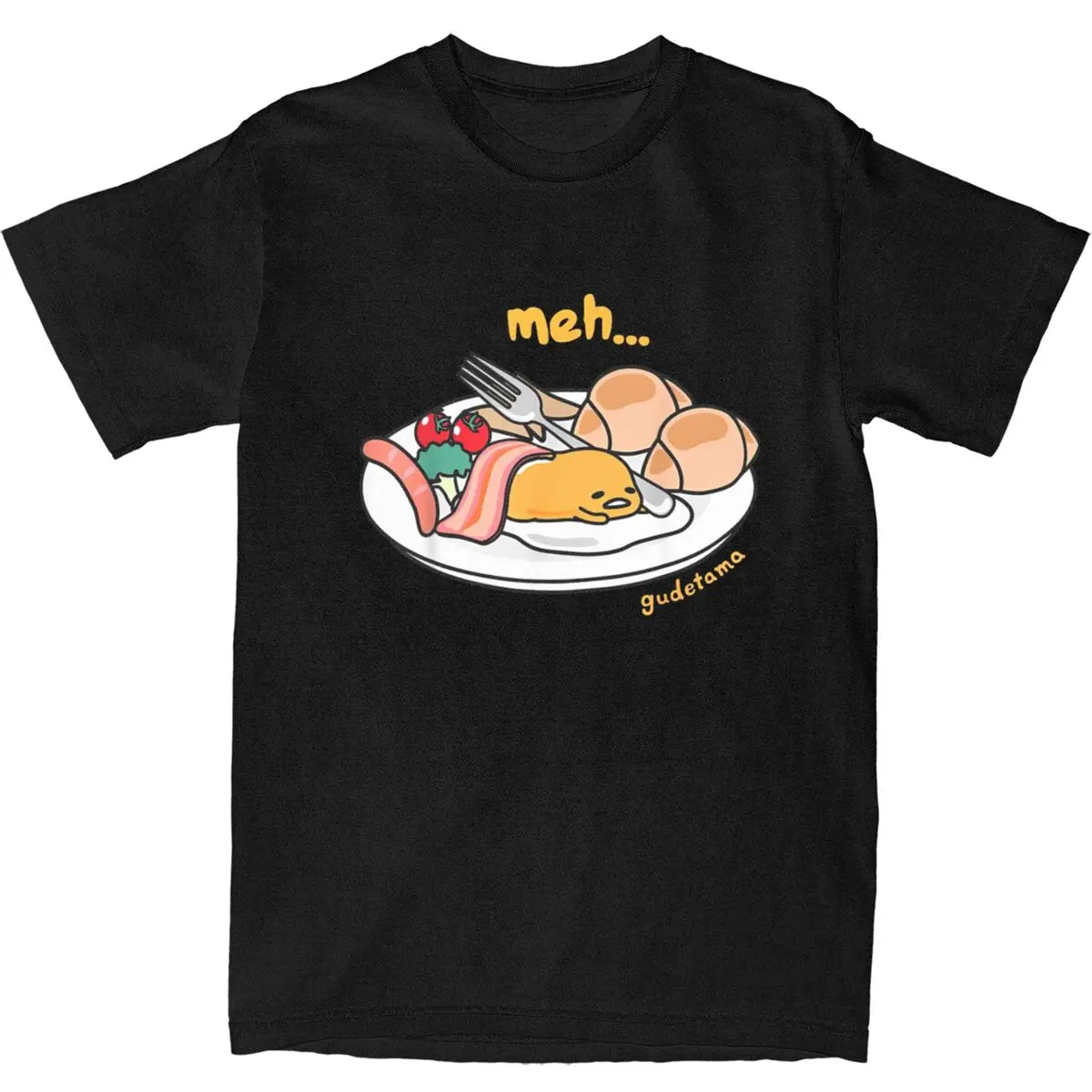 Мужские футболки для завтрака Gudetama Meh одежда из чистого хлопка летняя