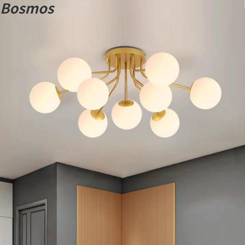 

Bosmos Sandia Nordic LED Living Room Pendant Lamp Milk White Glass Ball Pendant Lamp