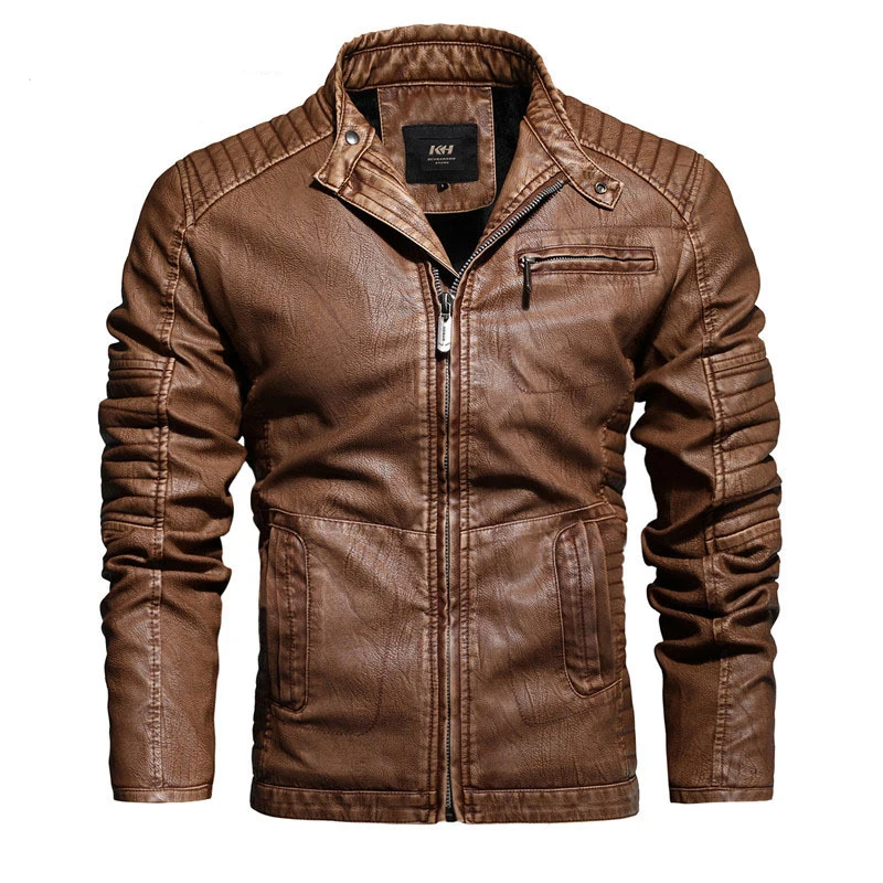 

Men's Stand Collar PU Leather Thick Jacket Youth Motorcycle Slim TOP