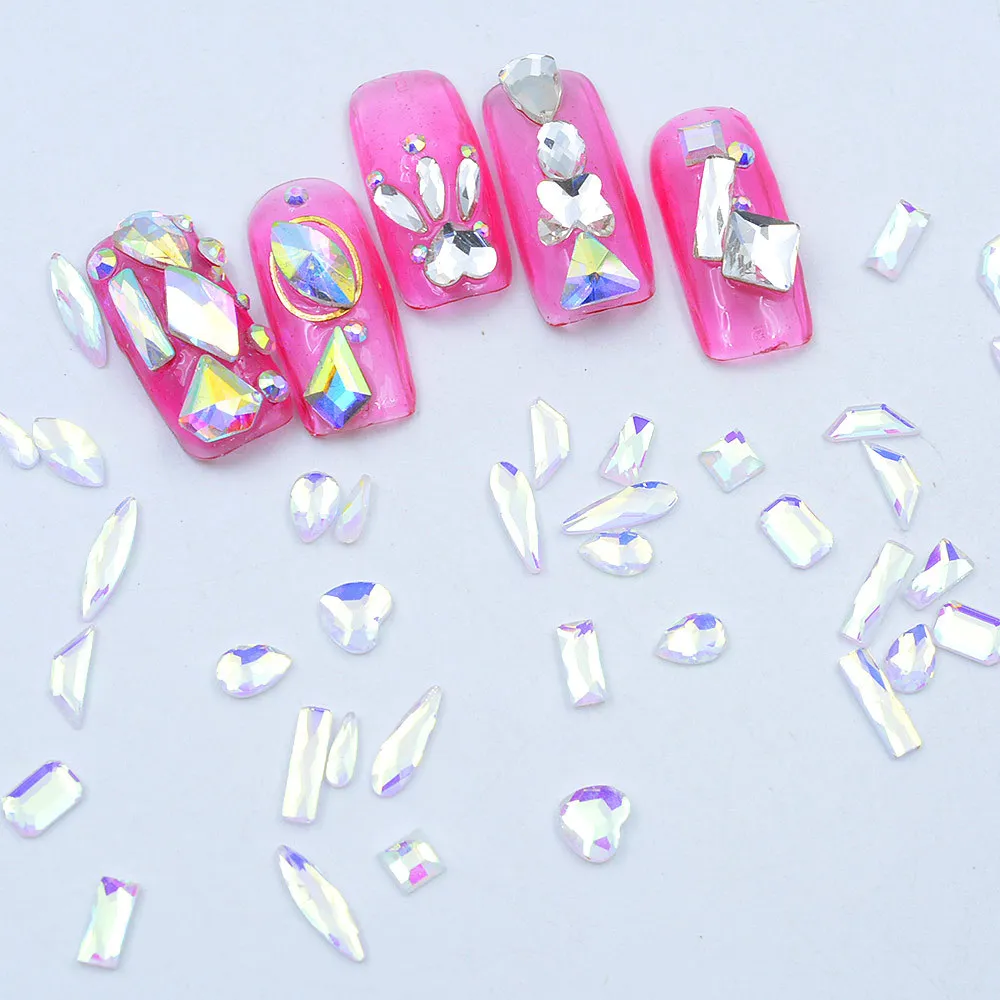 

100 шт./упак. AB цветные 3D блестящие Кристальные украшения с белым дном DIY Стразы для дизайна ногтей Подвески для ногтей материалы для ногтей