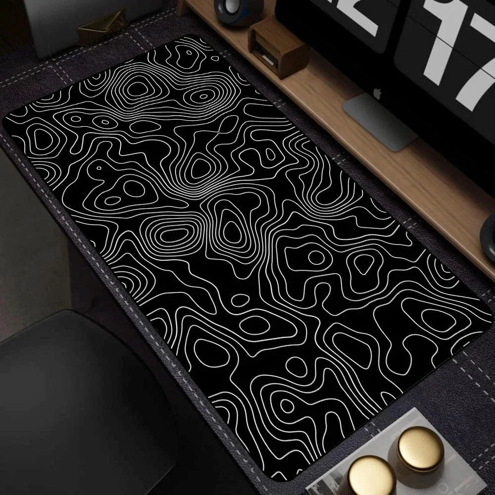 Topographic map black and white lines Mouse pad 1000x500MM desk mat Desktop accessories gaming keyboard carpet Office gamers
