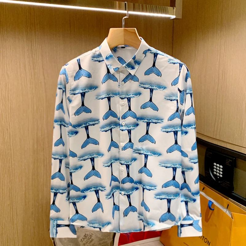 

Men 2022 Spring Autumn New Long Sleeve Printed Shirts Male Turn-down Collar Non-iron Shirts Men Anti-wrinkle Casual Shirts G211