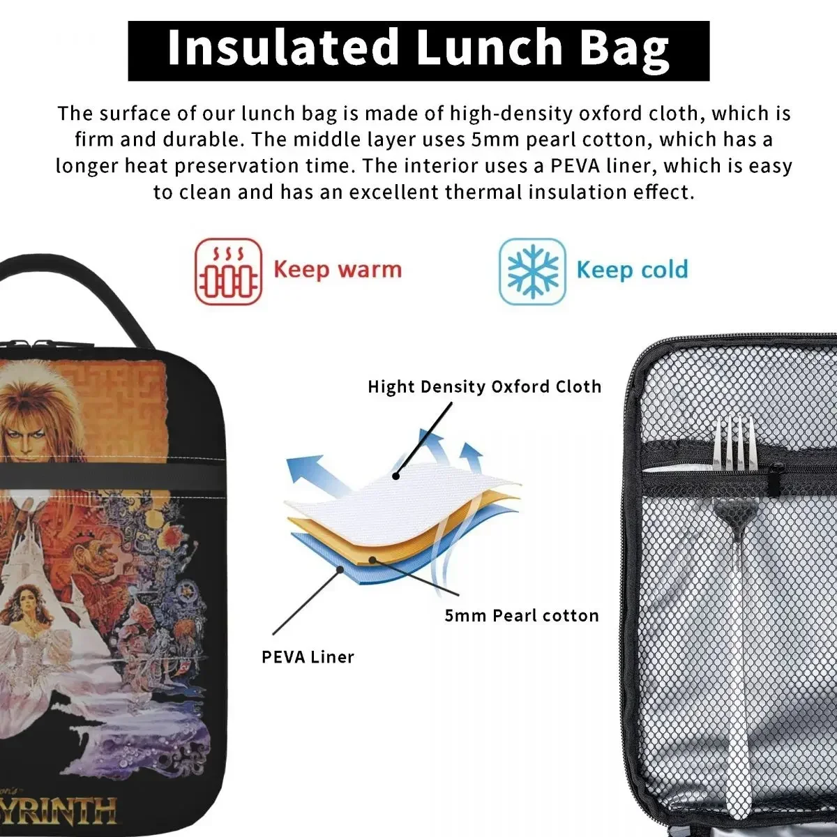 Изолированный Ланч-бокс с лабиринтом король гоблинов термоохладитель пленкой в