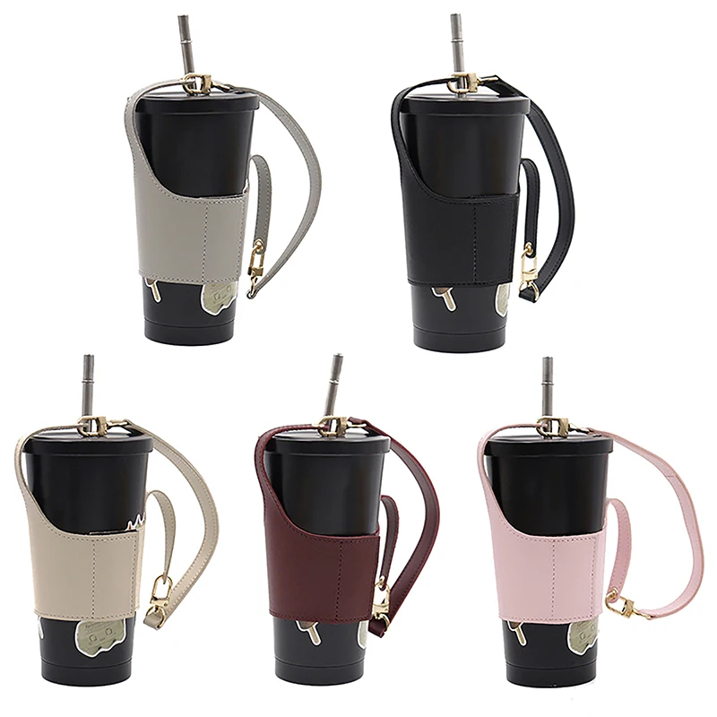 

Leather Cup Cover Pouch Portable Water Bottle Sleeve Bag Leather Carrying Strap Insulating Cups Milk Tea Coffee Cups Accessories