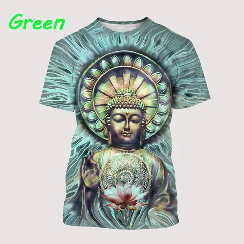 2022 модные ретро летние повседневные крутые мужские топы с 3D-принтом Будды с круглым вырезом и коротким рукавом футболки
