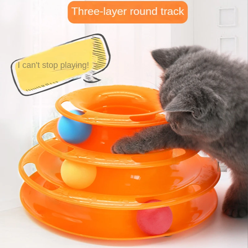 

3/4 Levels Cats Toy Round Cat Turntable Tower Tracks Cat Toys Interactive Kitten Intelligence Training Amusement Plate Tower