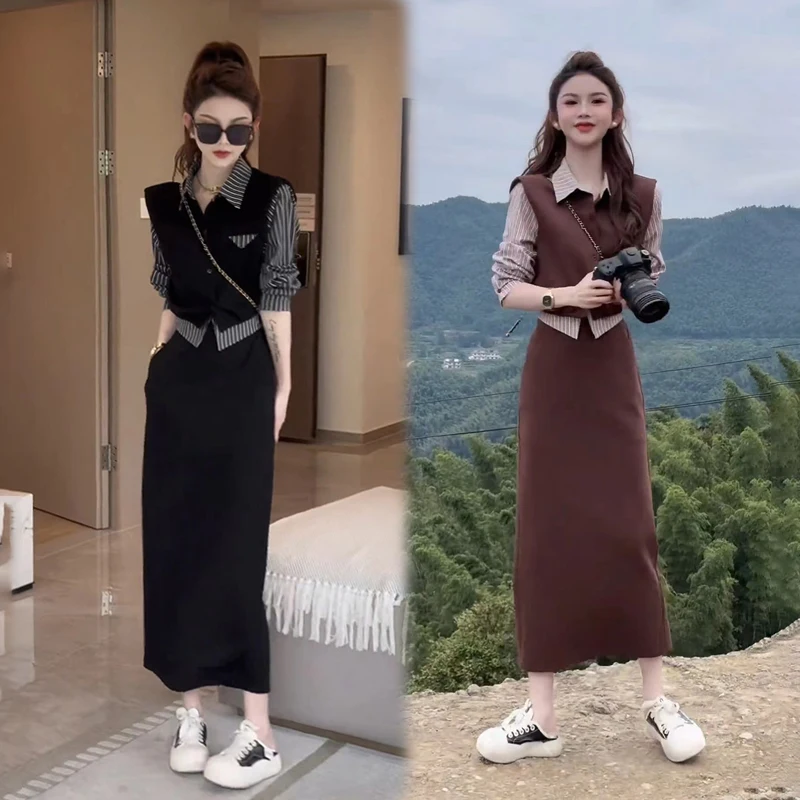 A Complete Set of Shirts and Vests with Skirts for Early Winter Korean Style Outfits Autumn Age-Reducing Small Fragra