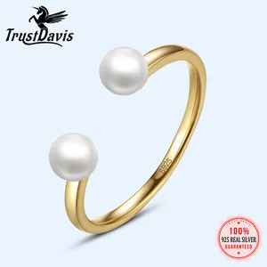 Женское Открытое кольцо trustdave из настоящего серебра 925 пробы с пресноводным жемчугом S925