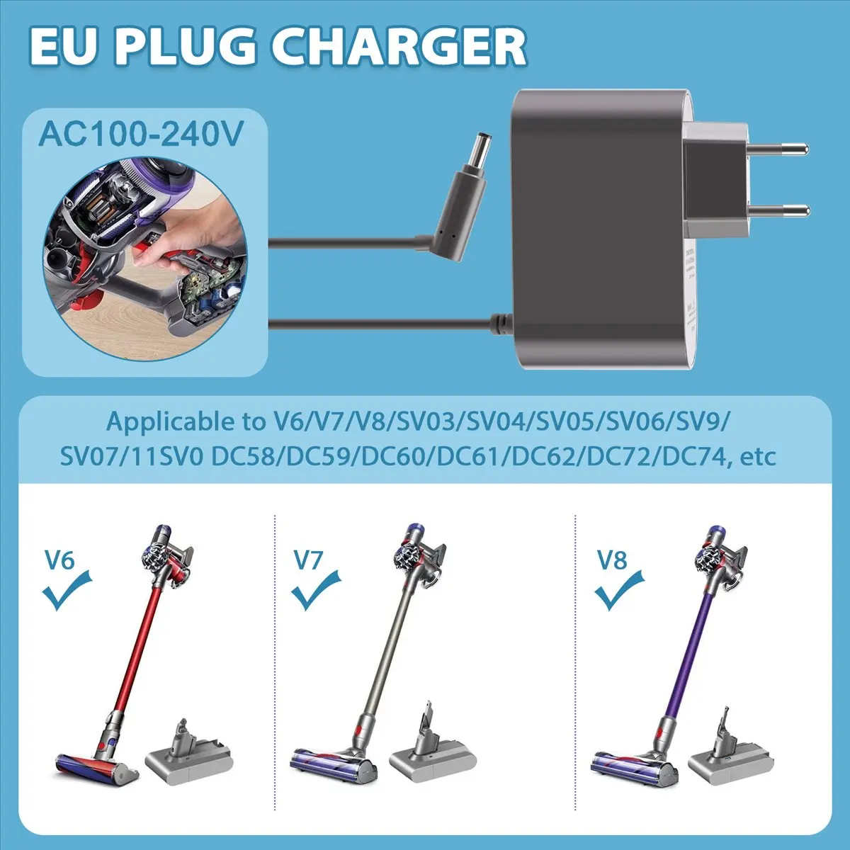 Зарядное устройство HIWS 26.1V для пылесосов V6 V7 V8 SV03 SV04 SV05 SV06 SV07, DC59 DC58 DC62 DC60 DC61 DC72 DC74, вилка EU (art.: 3920d85607d2d) - 3920d85607d2d
