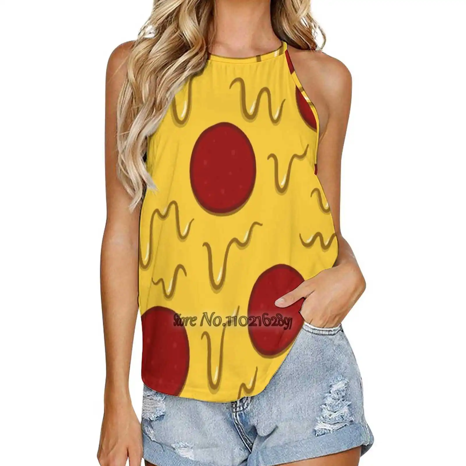 Женский жилет без рукавов с принтом Повседневная Уличная кофта пиццей сыром и