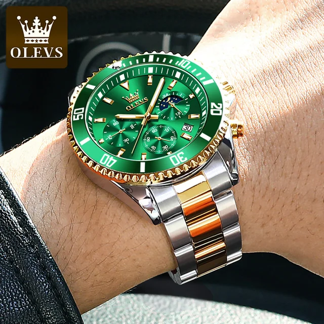 OLEVS Genuine Watch for Men Sports Waterproof Dive Green Men's Watches Top Brand Luxury Stainless Steel Men Quartz Wristwatches 5