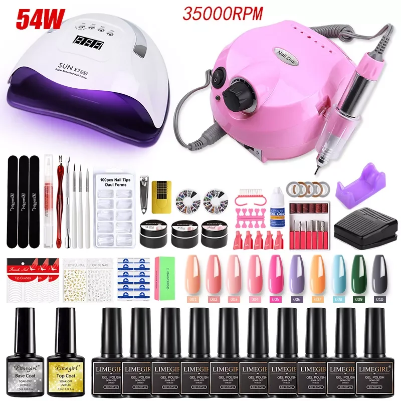 

Manicure Set LED Nail Dryer Nail Set Electric Nail Drill Kit 20/10 Colors Nail Gel Polish Kit Tools Set For Nail Art Beginner