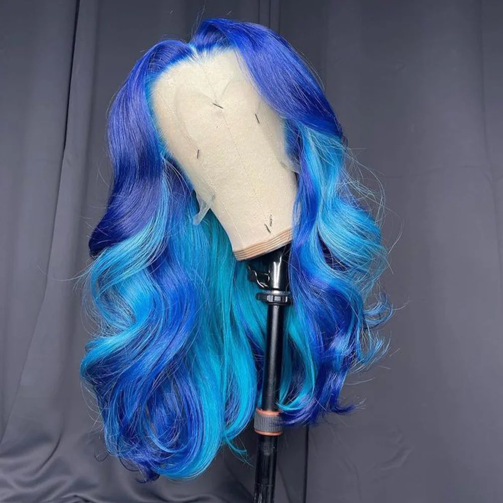 Ed 13x6 Lace Frontal Wig Blue Human Hair Wigs Transparent 13x4 Lace Frontal Brazilian Wig For Women