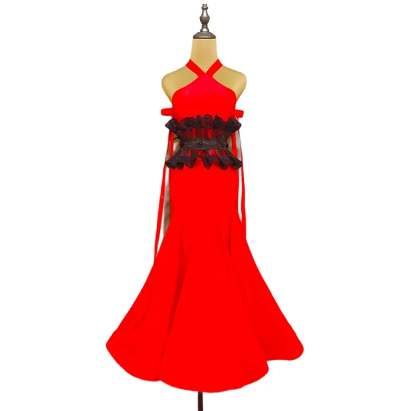 

Женское красное платье для бальных танцев, откровенное платье для соревнований с открытой спиной, танго, танцевальная одежда для взрослых и женщин, костюм для вальса и карданов DL10748