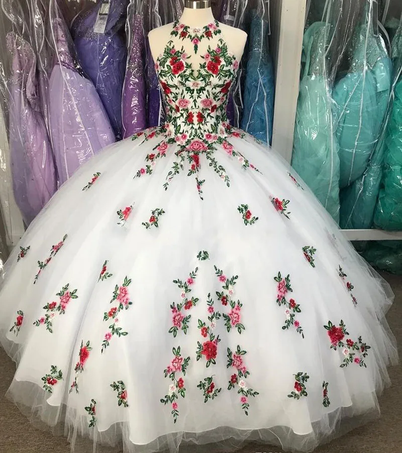 

ANGELSBRIDEP белые платья Quinceanera платья с вышивкой о-образный вырез милое 16-дюймовое бальное платье для девушек